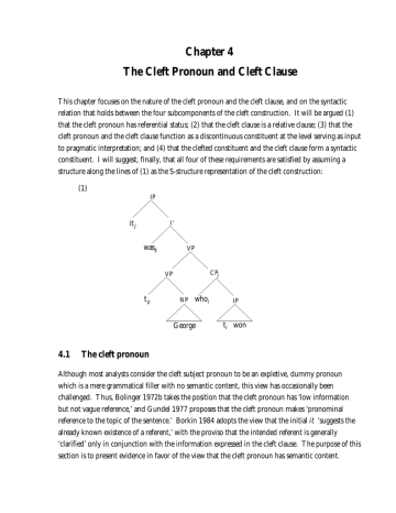 Chapter 4 The Cleft Pronoun and Cleft Clause Chapter 4 The Cleft Pronoun and Cleft Clause