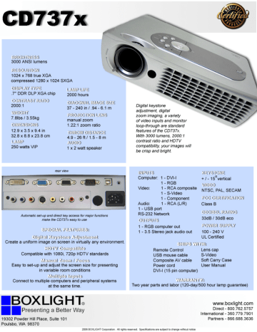 Boxlight CD-737x Product Sheet Boxlight CD-737x Product Sheet