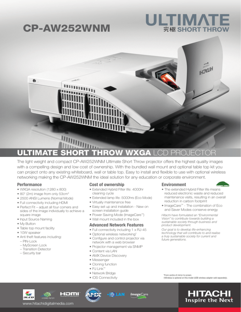 Hitachi CP-AW252WNM Product Sheet Hitachi CP-AW252WNM Product Sheet