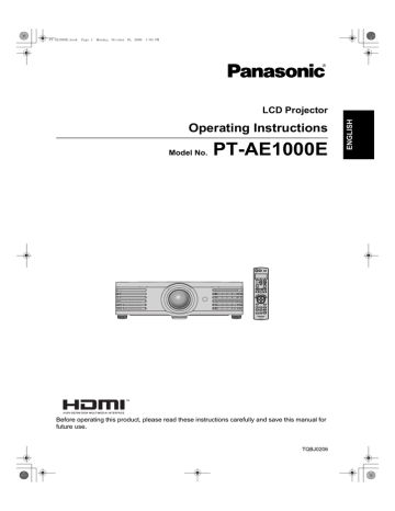 Panasonic PT-AE1000E Users Manual Panasonic PT-AE1000E Users Manual