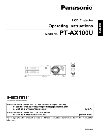 Panasonic PT-AX100U Users Manual Panasonic PT-AX100U Users Manual