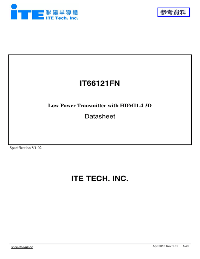 IT66121FN Datasheet v1 02 IT66121FN Datasheet v1 02