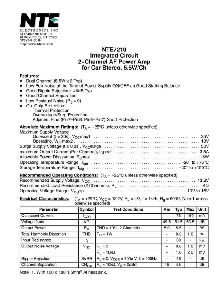 Datasheet for Ic-linear Dual AF PWR AMP Datasheet for Ic-linear Dual AF PWR AMP