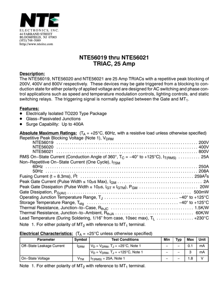 Datasheet for Triac-800vrm 25A To220 Isolated Igt=80ma Datasheet for Triac-800vrm 25A To220 Isolated Igt=80ma