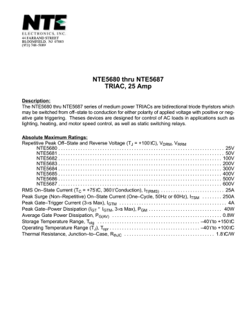 Datasheet for Triac-200vrm-25a Datasheet for Triac-200vrm-25a