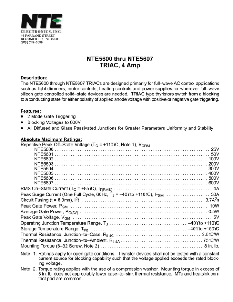 Datasheet for Triac-400 Vrm- 4 A Datasheet for Triac-400 Vrm- 4 A