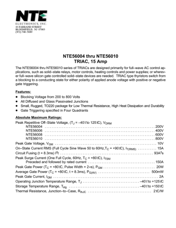 Datasheet for Triac-200 Vrm- 15 A Datasheet for Triac-200 Vrm- 15 A