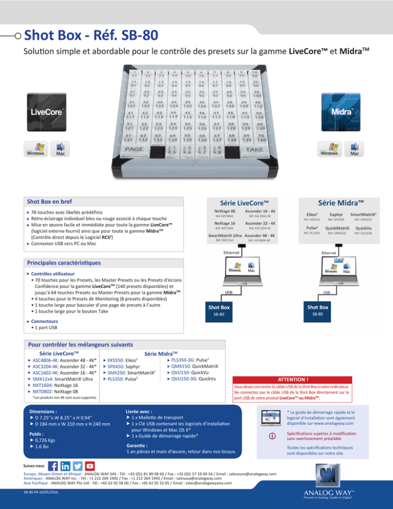 Shot Box - SB-80 Technical Datasheet (French) - 06/26/2015(PDF) Shot Box - SB-80 Technical Datasheet (French) - 06/26/2015(PDF)
