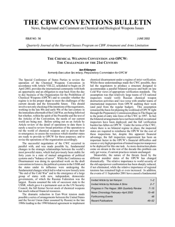 The Chemical Weapons Convention and the OPCW: The Challenges of the 21st Century The Chemical Weapons Convention and the OPCW: The Challenges of the 21st Century
