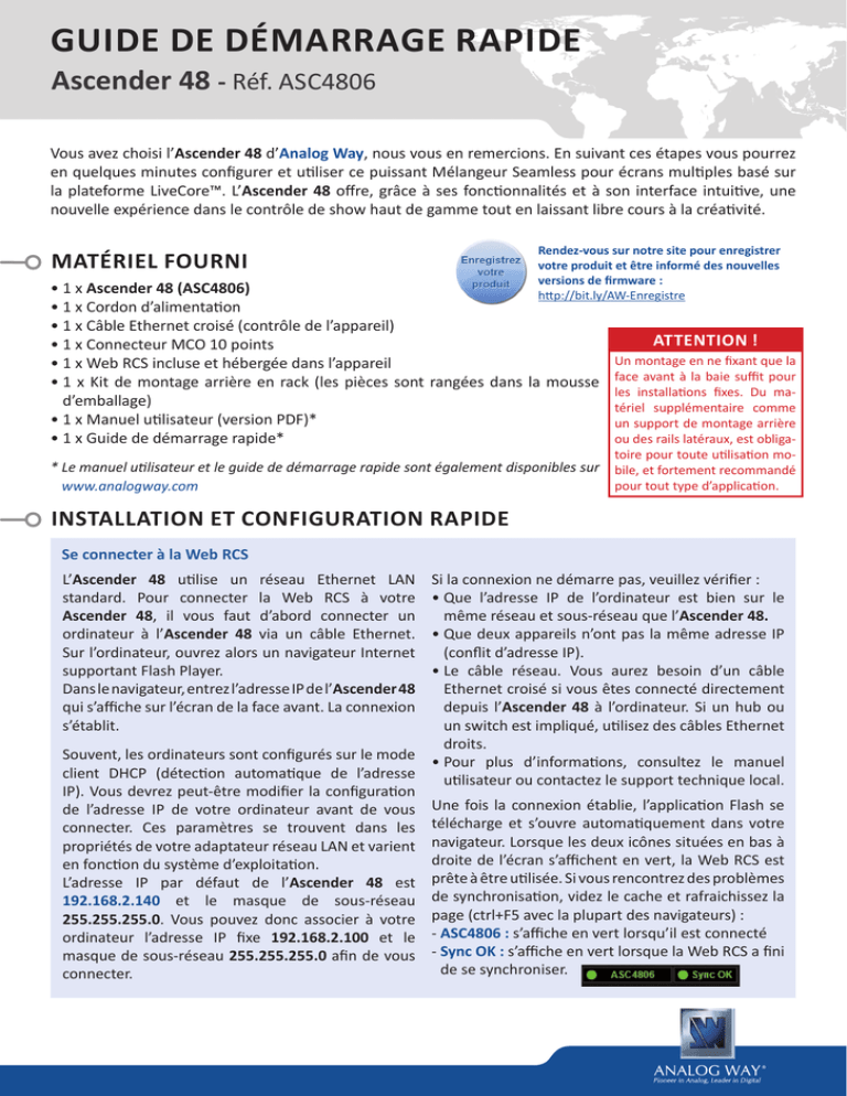Ascender 48 - ASC4806 Quick Start Guide (French) - 04/03/2015(PDF) Ascender 48 - ASC4806 Quick Start Guide (French) - 04/03/2015(PDF)