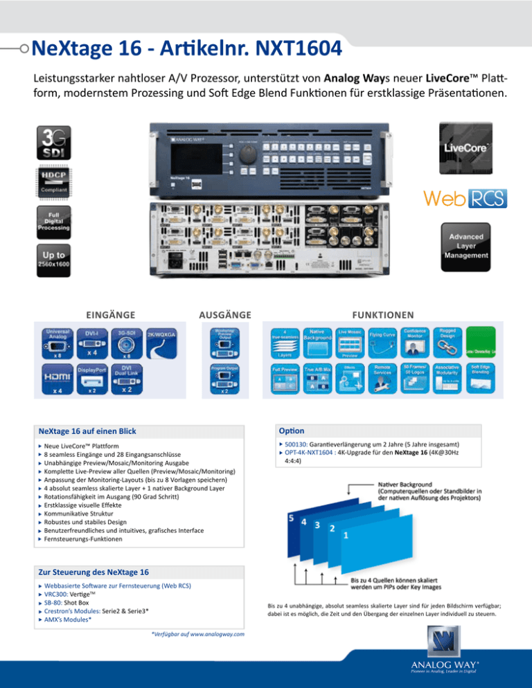 NeXtage 16 - NXT1604 Technical Datasheet (German) - 03/31/2015(PDF) NeXtage 16 - NXT1604 Technical Datasheet (German) - 03/31/2015(PDF)