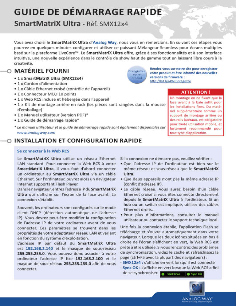 SmartMatriX Ultra - SMX12x4 Quick Start Guide (French) - 04/02/2015(PDF) SmartMatriX Ultra - SMX12x4 Quick Start Guide (French) - 04/02/2015(PDF)