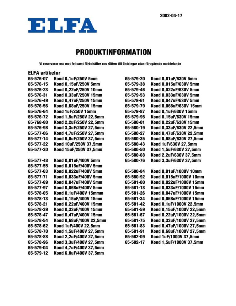 Evox Rifa PHE426HA6220J (65-576-23) Evox Rifa PHE426HA6220J (65-576-23)