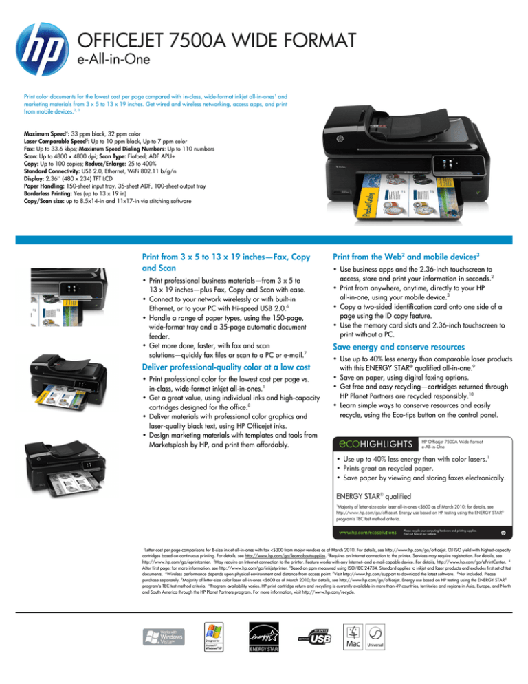 HP Officejet 7500A Wide Format e-All-in-One HP Officejet 7500A Wide Format e-All-in-One
