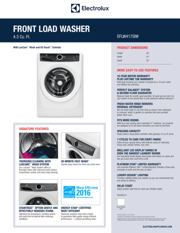 FRONT LOAD WASHER 4.3 Cu. Ft. PRODUCT DIMENSIONS MORE EASY-TO-USE FEATURES FRONT LOAD WASHER 4.3 Cu. Ft. PRODUCT DIMENSIONS MORE EASY-TO-USE FEATURES
