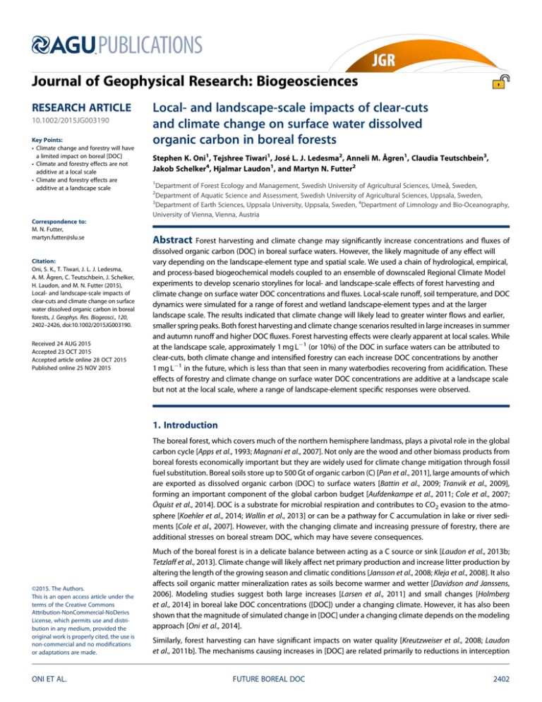 Local- and landscape-scale impacts of clear-cuts organic carbon in boreal forests Local- and landscape-scale impacts of clear-cuts organic carbon in boreal forests