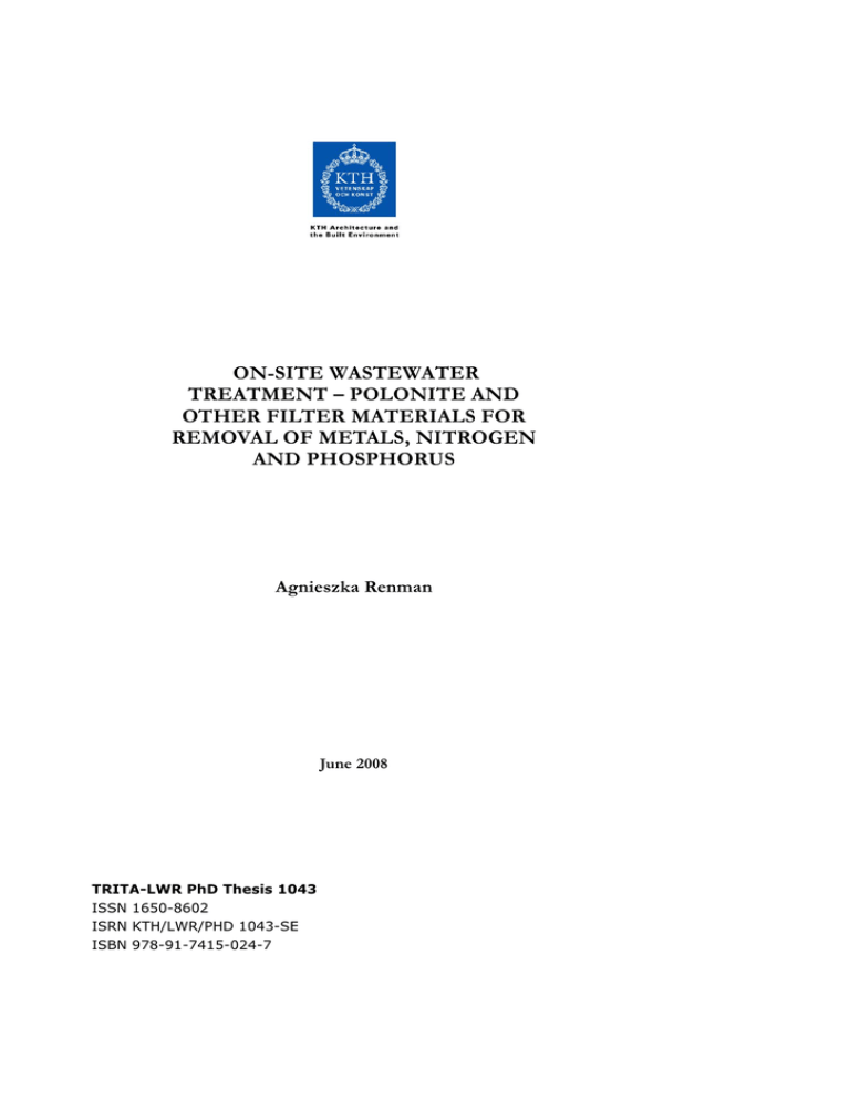 ON-SITE WASTEWATER TREATMENT – POLONITE AND OTHER FILTER MATERIALS FOR ON-SITE WASTEWATER TREATMENT – POLONITE AND OTHER FILTER MATERIALS FOR