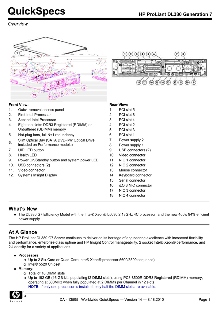 QuickSpecs HP ProLiant DL380 Generation 7 Overview Manualzz