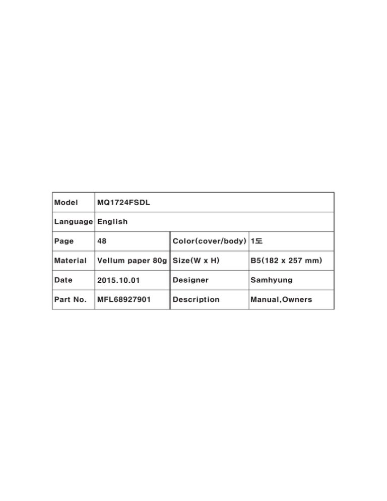 Model MQ1724FSDL Language English Page Model MQ1724FSDL Language English Page