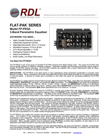 FLAT-PAK SERIES Model FP-PEQ3 3-Band Parametric Equalizer FLAT-PAK SERIES Model FP-PEQ3 3-Band Parametric Equalizer