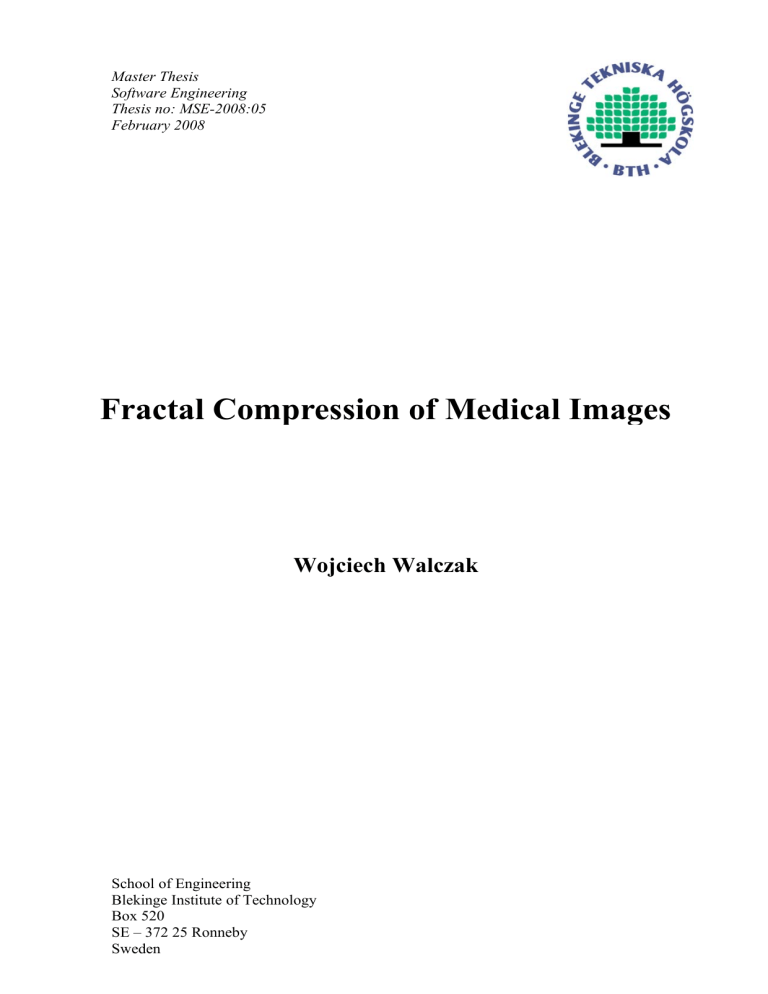 Fractal Compression of Medical Images Wojciech Walczak Master Thesis Software Engineering Fractal Compression of Medical Images Wojciech Walczak Master Thesis Software Engineering