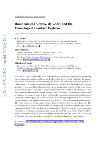 Brane Induced Gravity, its Ghost and the Cosmological Constant Problem Brane Induced Gravity, its Ghost and the Cosmological Constant Problem