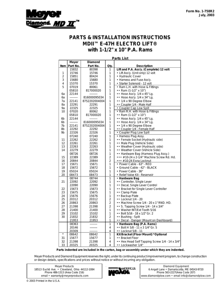 80398 E-47H 12V Carton 1.5 x 10 Rams MDII/EZ PLUS - Tripedge - SLIK STIK WIRING 80398 E-47H 12V Carton 1.5 x 10 Rams MDII/EZ PLUS - Tripedge - SLIK STIK WIRING