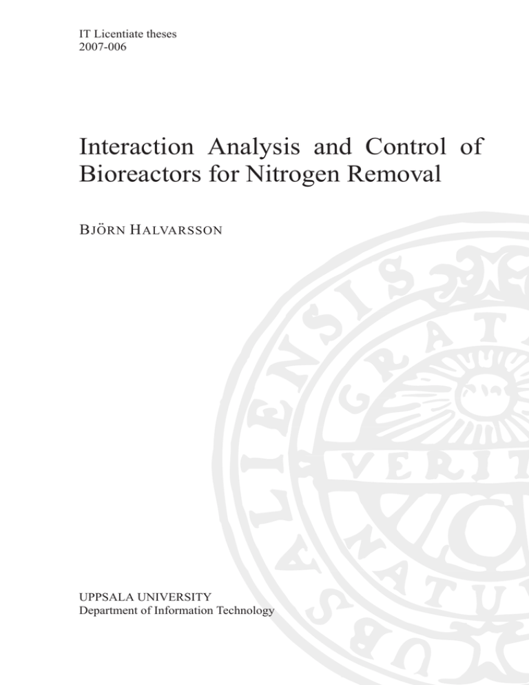 Interaction Analysis and Control of Bioreactors for Nitrogen Removal ¨ B Interaction Analysis and Control of Bioreactors for Nitrogen Removal ¨ B