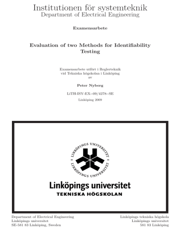 Institutionen för systemteknik Department of Electrical Engineering Testing Institutionen för systemteknik Department of Electrical Engineering Testing