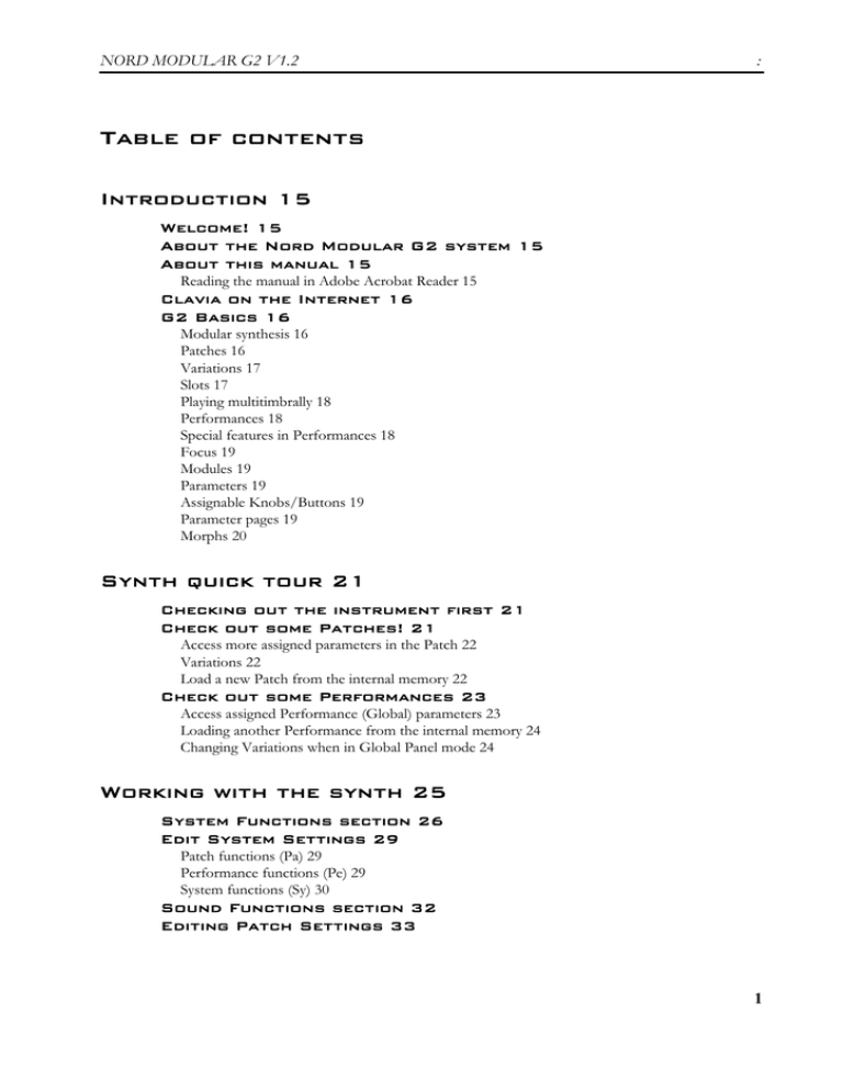 Table of contents Introduction 15 Table of contents Introduction 15