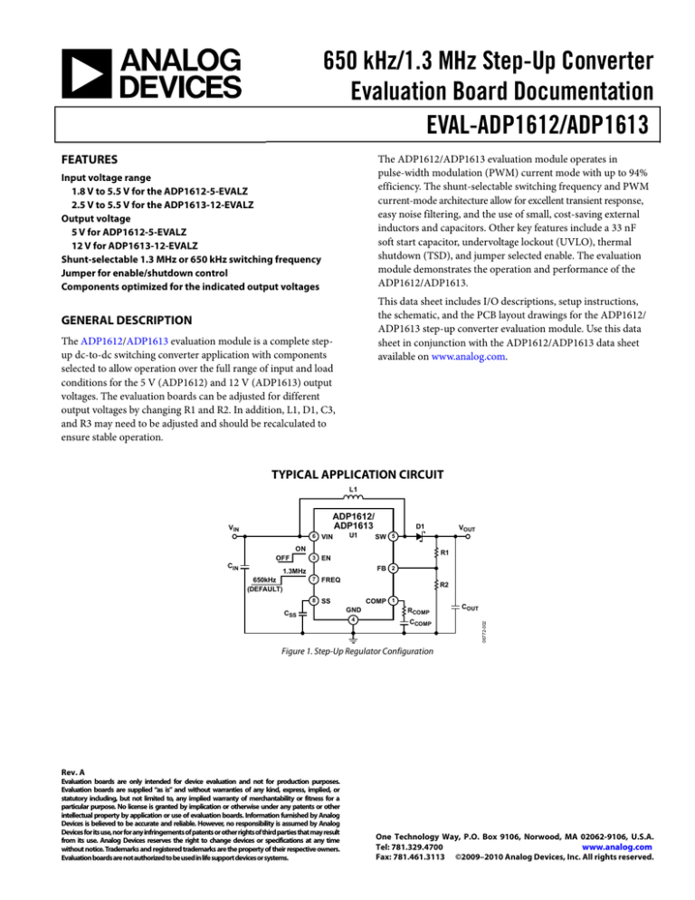 EVAL-ADP1612/ADP1613: 650 kHz/1.3 MHz Step-Up Converter PDF EVAL-ADP1612/ADP1613: 650 kHz/1.3 MHz Step-Up Converter PDF