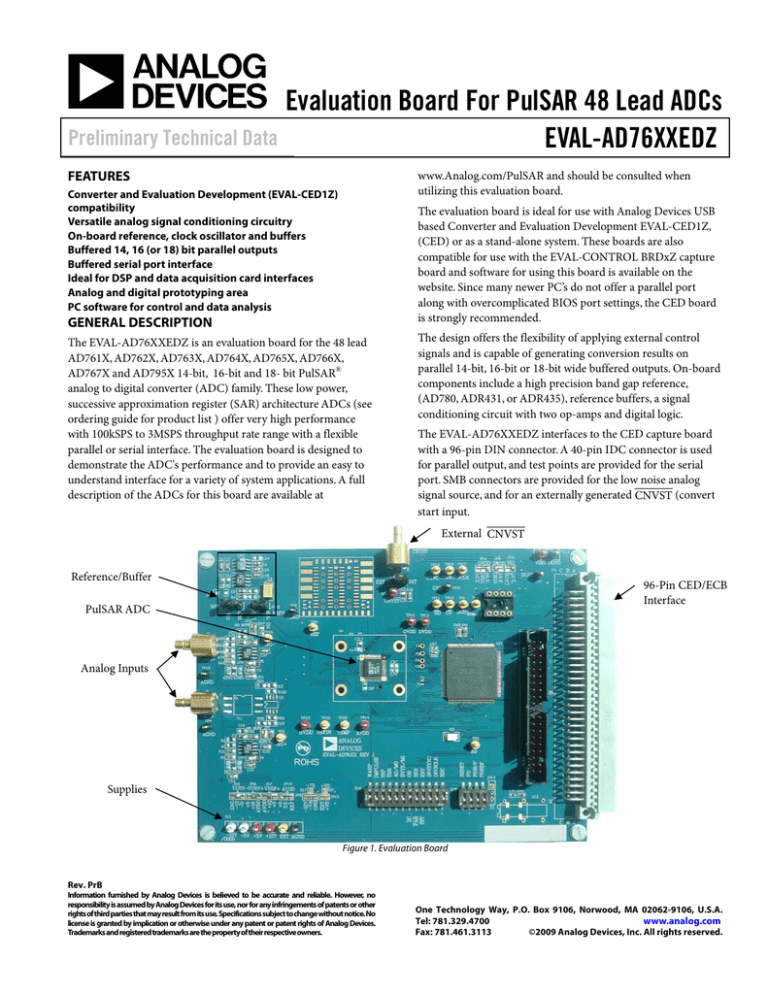 EVAL-AD76XXEDZ: Evaluation Board For PulSAR 48 Lead ADCs PDF EVAL-AD76XXEDZ: Evaluation Board For PulSAR 48 Lead ADCs PDF