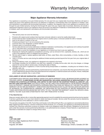 35 Warranty Information Major Appliance Warranty Information 35 Warranty Information Major Appliance Warranty Information