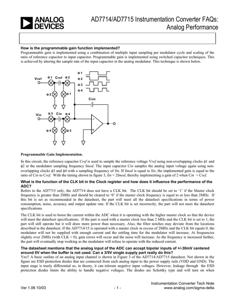 a AD7714/AD7715 Instrumentation Converter FAQs: Analog Performance a AD7714/AD7715 Instrumentation Converter FAQs: Analog Performance