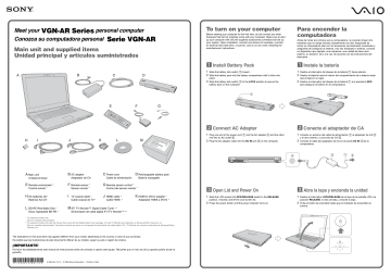 VGN-AR Series To turn on your computer Para encender la computadora VGN-AR Series To turn on your computer Para encender la computadora