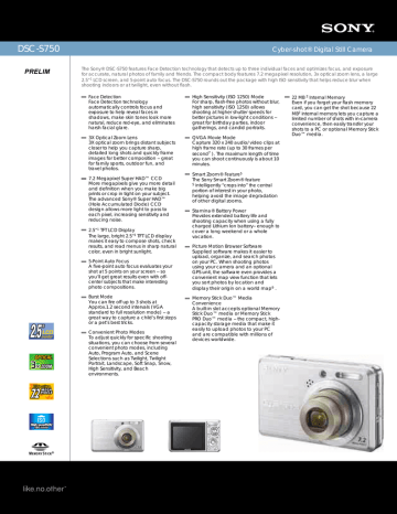 DSC-S750 Cyber-shot® Digital Still Camera DSC-S750 Cyber-shot® Digital Still Camera