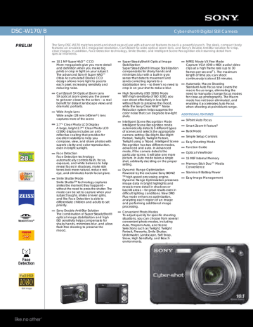 DSC-W170/B Cyber-shot® Digital Still Camera PRELIM DSC-W170/B Cyber-shot® Digital Still Camera PRELIM