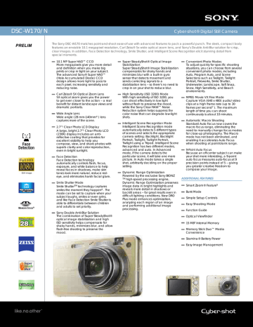 DSC-W170/N Cyber-shot® Digital Still Camera DSC-W170/N Cyber-shot® Digital Still Camera