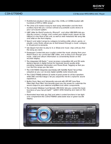 CDX-GT700HD CD Receiver MP3/WMA/AAC Player CDX-GT700HD CD Receiver MP3/WMA/AAC Player