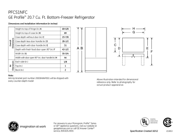 PFCS1NFC 7 Cu. Ft. Bottom-Freezer Refrigerator GE Profile 20. | Manualzz