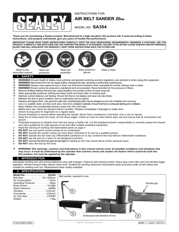 AIR belt sAndeR 20 sA354 InstructIons For: model no: AIR belt sAndeR 20 sA354 InstructIons For: model no: