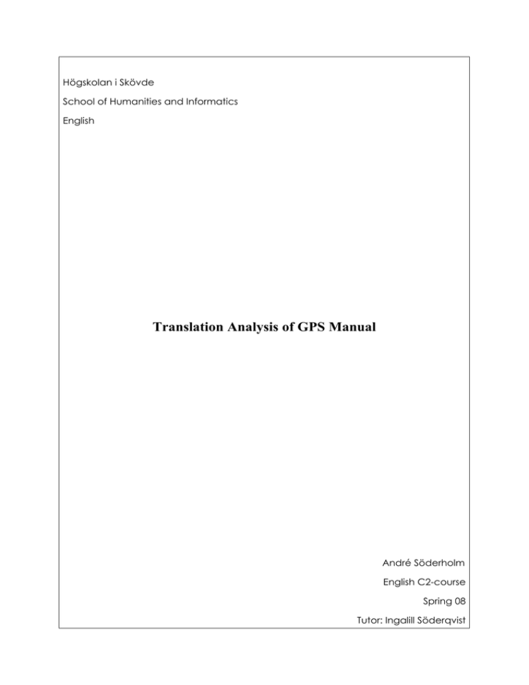 Translation Analysis of GPS Manual Translation Analysis of GPS Manual