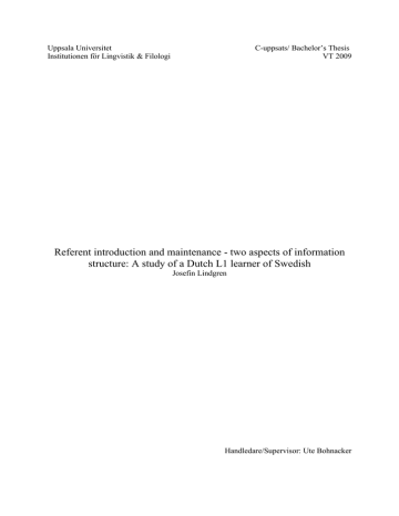 Referent introduction and maintenance - two aspects of information Referent introduction and maintenance - two aspects of information