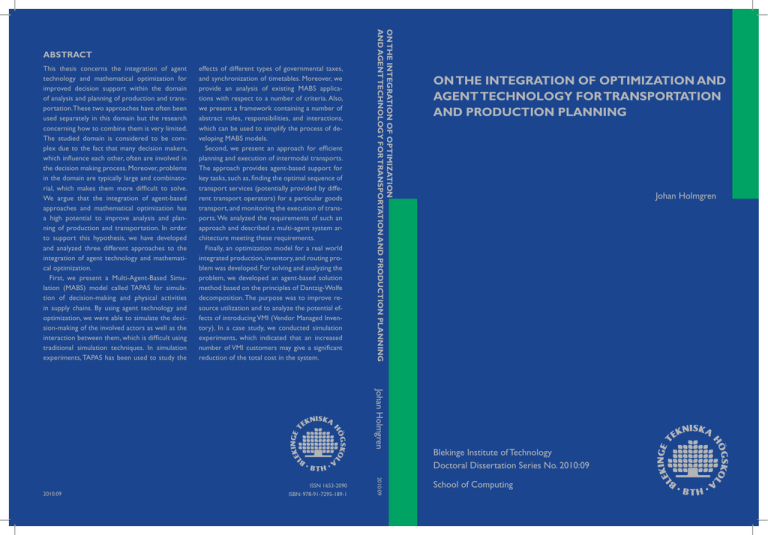 On The inTegRATiOn Of OpTimizATiOn And ABSTRACT O n On The inTegRATiOn Of OpTimizATiOn And ABSTRACT O n