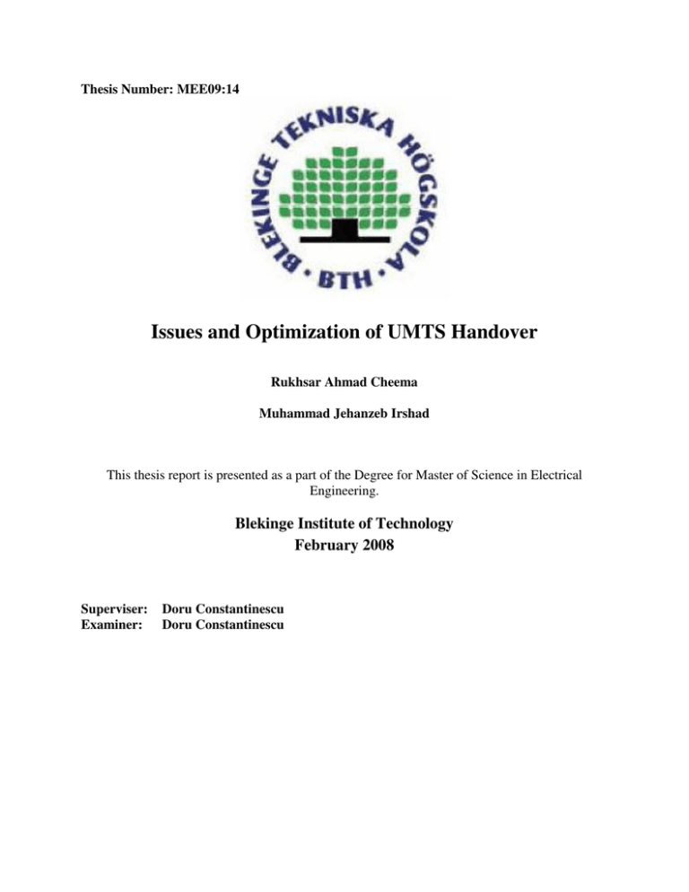 Issues and Optimization of UMTS Handover Issues and Optimization of UMTS Handover