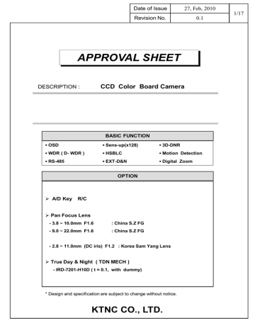 APPROVAL SHEET CCD Color Board Camera Date of Issue APPROVAL SHEET CCD Color Board Camera Date of Issue