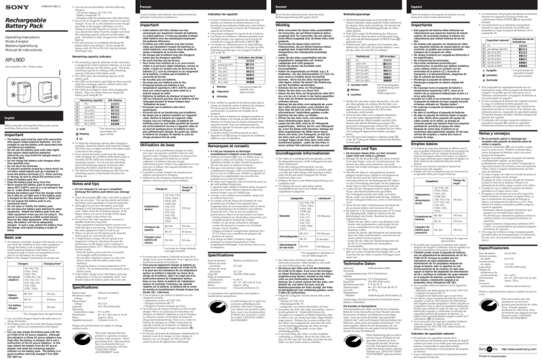 Sony NP-L90D Operating instructions Sony NP-L90D Operating instructions