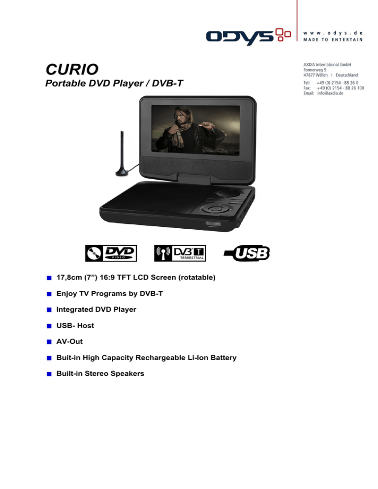 CURIO Portable DVD Player / DVB-T CURIO Portable DVD Player / DVB-T