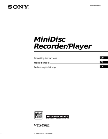 Sony MDS-DRE1 Operating instructions Sony MDS-DRE1 Operating instructions