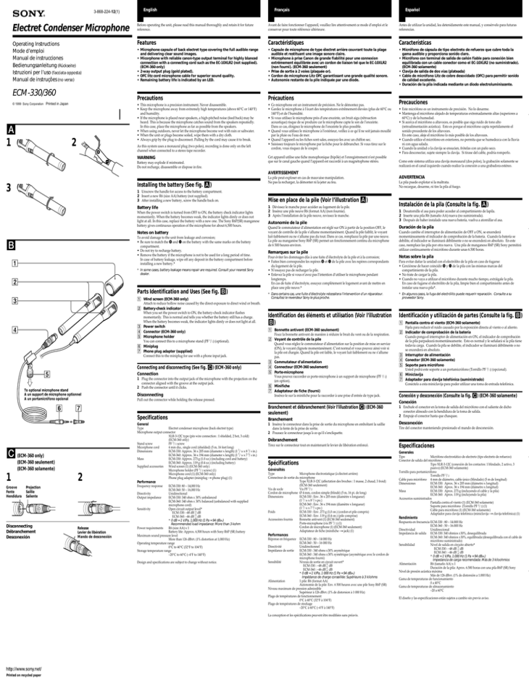 Sony ECM-330, ECM-360 Operating instructions Sony ECM-330, ECM-360 Operating instructions